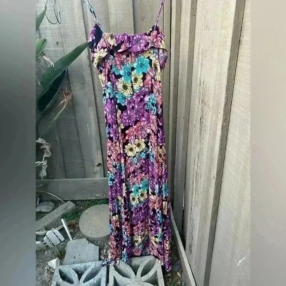 Lulus Dynah women's S Black Floral Print Sleeveless Maxi Dress strap ruffle - Picture 6 of 9